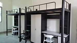 เฟอร์นิเจอร์ห้องนอนอพาร์ทเมนต์ทันสมัย เตียงสองชั้นเหล็กสำหรับผู้ใหญ่ พร้อมบันได - Product Image 3