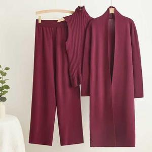 Customize 3 Piece Sets For Women Knitted Cardigan Elegant Sleeveless Vest Long Pants Winter Casual <strong>Autumn</strong> Winter Knit Sweater - Product Image 3