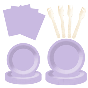 DAMAI - Juego de Platos de Color Sólido Personalizados, Color Morado Claro, Juego de Vajilla Desechable de Papel, Platos, Vasos y Servilletas para Niños, Juego de Vajilla para Cumpleaños - Product Image 3