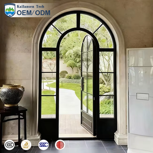 Puertas Francesas de Vidrio Arqueadas con Doble Bisagra y Rejilla, Marco de Aluminio, Puerta Interior con Cerradura, Puerta Abatible - Product Image 1