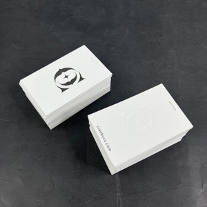 Luxury Embossed Paper Tags - Custom Printed Cotton Texture Clothing Tags with Satin Ribbon <b>String</b> - Product Image 5