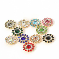 Strass en verre écologique sans nickel à coudre, à dos plat, 14 mm, motif fleur circulaire, fleur de prunier, nœud, tournesol à trois couches