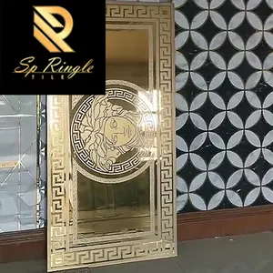 Springletile600x1200高級バスルームセラミックブラックとゴールドのタイルヴィラクラシックな磨かれた床装飾的な壁のタイル