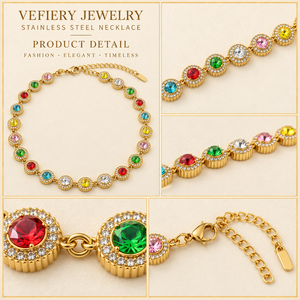 Collier pendentif rond tendance en acier inoxydable plaqué or, bijoux de fête pour femmes - Product Image 4