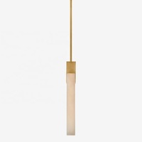 Lampe suspendue pour îlot de cuisine, style ferme traditionnelle, en laiton et pierre d'albâtre, blanc chaud 3500K, incandescente