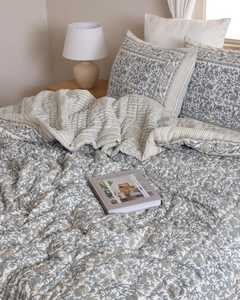 Grey Taupe Floral Cotton Quilt Hand Block Print Reversible Bedspread Boho Bedding Twin Queen <b>King</b> - Product Image 1