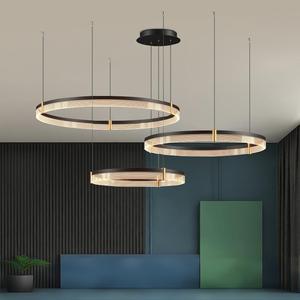 Hiện đại sang trọng <span class=keywords><strong>LED</strong></span> 3-Ring thay đổi độ sáng trần ánh sáng mặt dây chuyền hình chữ nhật/hình bầu dục phong cách Bắc Âu phòng khách đèn chùm - Product Image 5