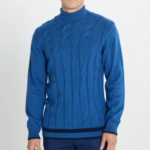<strong>Men's</strong> <strong>Chunky</strong> <strong>Cable</strong> <strong>Knit</strong> Turtleneck Sweater 100% Wool Long Sleeve Pullover <strong>Jumper</strong> Royal Blue - Product Image 1