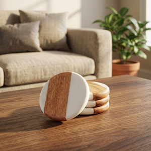 Juego de Posavasos Redondos de Madera y Mármol de Diseño, Hechos a Mano, Resistentes al Calor, para Café, Té, Decoración de Mesa para el Hogar - Product Image 1