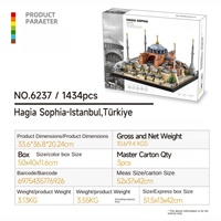 Wange Modèle d'architecture Hagia Sophia Istanbul Turquie en plastique ABS, échelle 1:1, blocs de construction créatifs, best-seller OEM