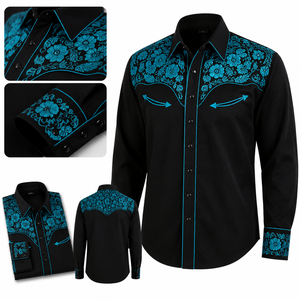 Chemises de cowboy western pour hommes, broderie florale, manches longues, boutonnées, décontractées, pour le ranch et le rodéo - Product Image 2