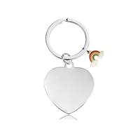 Ywyougang Personalisierter Herzförmiger Haustier-Anhänger Schlüsselanhänger, Edelstahl Blanko Hunde-ID-Tag mit Regenbogen-Charm, Lasergravierbarer Schlüsselring
