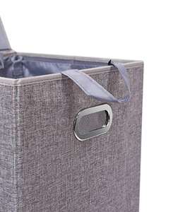 KUYUE مزدوجة سلة الغسيل مع غطاء للإزالة بطانات الكتان يعوق رمادي طوي بن بسهولة النقل الملابس سلة - Product Image 3