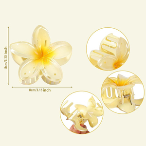 Fermagli per capelli a forma di fiore estivi da spiaggia, fermagli a becco d'anatra con plumeria a colori sfumati, fermagli per capelli in plastica hawaiana per decorazioni floreali - Product Image 6