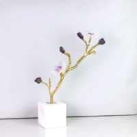 Sculpture d'arbre en métal et cristal de luxe avec base en marbre, accent en cristal naturel, décoration pour la maison, le bureau, le hall d'hôtel, usine OEM ODM