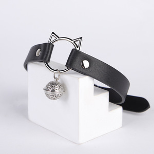 Black <b>Leather</b> <b>Cat</b> <b>Collar</b> With Bell Punk Style SM Bondage Accessory For Adults - Product Image 2
