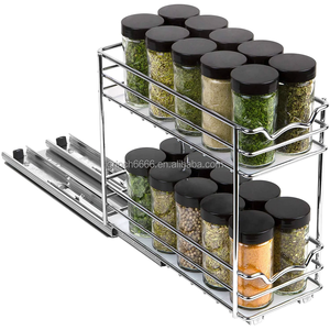 Organisateur d'épices <span class=keywords><strong>coulissant</strong></span> pour armoire, robuste, double étagère coulissante pour armoires de cuisine supérieures et placards - Product Image 1
