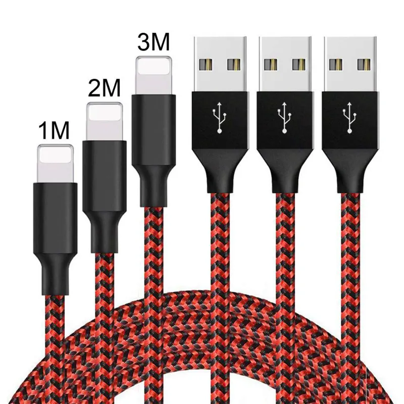 Hot Sale Lightning Cable For IPhone Charger Nylon Braided Fast Charging USB Cord 8pin WIre Long 1M 2M 3M