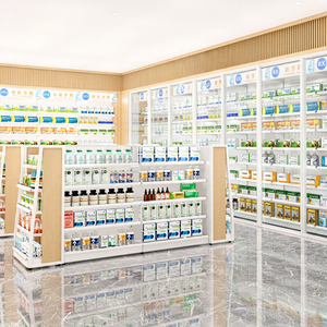 Ticari Eczane Süpermarket Rafı Çift Taraflı Raf Sistemi 6 Katlı Delikli Arka Panel Kontrplak Raflar Çelik Yan Çerçeveler Ağır Hizmet Tipi - Product Image 1