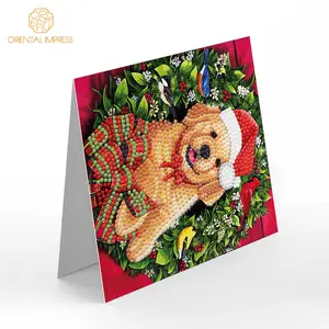 12PCS Set Diamond Painting DIY Greeting Card Christmas Dog Cat Pets Cards with Envelopes