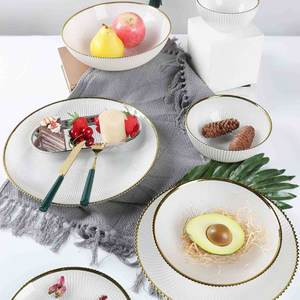 Ensemble de vaisselle en verre rond vert gris blanc <span class=keywords><strong>or</strong></span>, bol en verre de 13 pouces, assiettes à salade, assiettes à <span class=keywords><strong>dessert</strong></span>, assiettes de présentation - Product Image 5