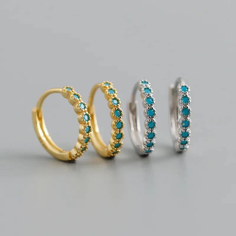 2022 модные ювелирные изделия 925 стерлингового серебра синий сапфир серьги полный круг Бирюзовый золотой обруч серьги для женщин