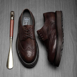 British Thick Sole Increase Brock Round Head Casual Leather Shoes Vintage to Do Old Carved Wedding Shoes Men - Product Image 6