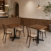 Table de bistrot carrée en bois grainé de 60 cm avec base en piédestal noir pour café, restaurant, salle à manger