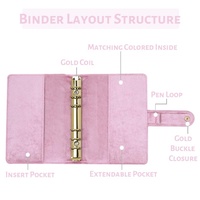 Carnet de notes vierge en velours, classeur, planificateur, relié par une bague en or, avec des enveloppes transparentes A6 et des feuilles de Budget disponibles