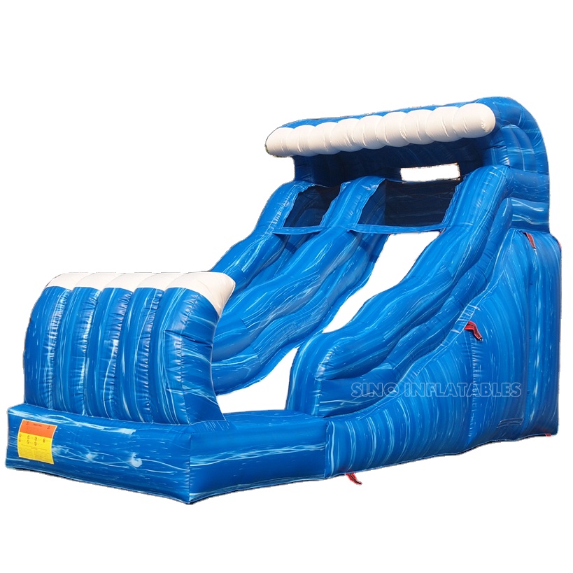 5 meters high flow mark blue wave inflatable water slide with pool for kids backyard parties