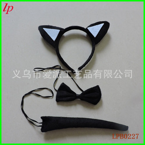 Ensemble trois pièces chat noir, bandeau, nœud papillon, queue pour femme, costume d'Halloween LPB0227 - Product Image 1