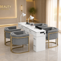 Table de manucure moderne en bois pour salon de beauté avec collecteur de poussière, prise et plus de rangement