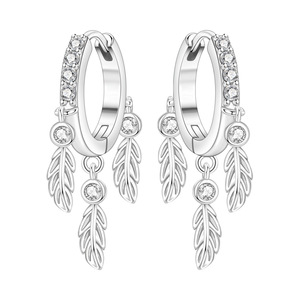 Pendientes/argollas de plumas de latón blanco de alta gama, originales y versátiles, superventas al por mayor para mujer - Product Image 6