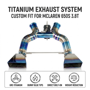ท่อไอเสีย Vortex Titanium Blue Race Spec สำหรับ McLaren 650S 3.8T พร้อมท่อ Pie-Cut Conduit และปลายท่อคู่รูปทรง Trapezoid สี Burnt - Product Image 1