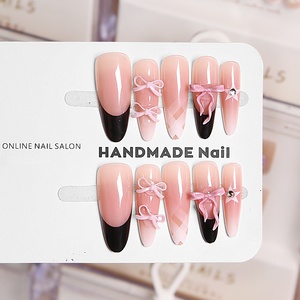 <span class=keywords><strong>Uñas</strong></span> Postizas Francesas Rosadas 3D Hechas a Mano, Forma Almendrada, Medianas, Reutilizables, Acrílicas, Adhesivas, para Uso Diario, Fiestas, Bodas, San Valentín - Product Image 1