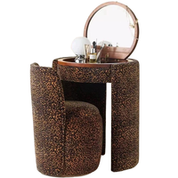 Ensemble de coiffeuse de luxe moderne et écologique avec miroir pliable et tabouret, en panneaux de bois de bouleau, pour salon