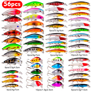 Juego de 56 Señuelos Artificiales Impresos para Pesca de Lubina en Lago, Señuelos de Plástico Duro para Pesca de Fondo con Anzuelos, Señuelos Artificiales de Pesca - Product Image 2