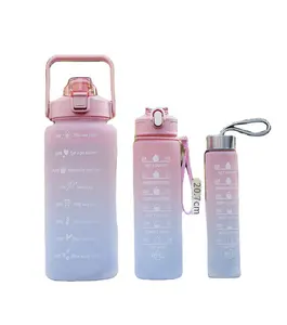 Toptan su şişesi zaman işaretleyici plastik zarif görünüm buzlu motivasyon su şişesi spor kamp için Set