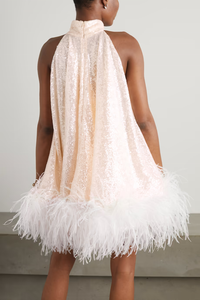 Abito da sera alla moda da donna abito da sera personalizzato in Tulle rosa <span class=keywords><strong>con</strong></span> 2022 di cristallo di Tulle <span class=keywords><strong>con</strong></span> finiture in piuma di struzzo <span class=keywords><strong>bianco</strong></span> - Product Image 4