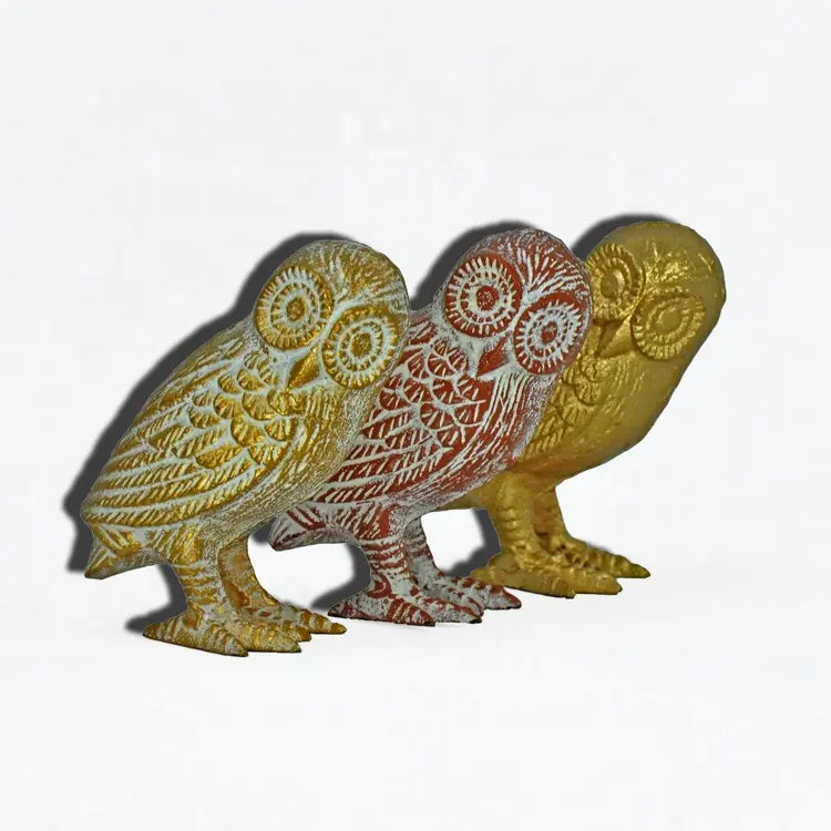 Ivydeco estátua de pássaro, acessórios de mesa 3d coruja de metal estatueta decoração para casa
