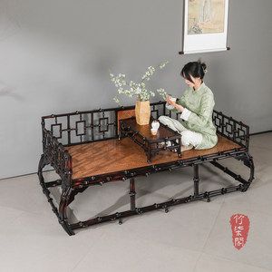 Bamboo Luohan Bed Lacquered Tang Style Convertible Sofa Bed Chinese Design With Kang Table - Product Image 1