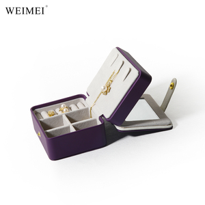 Boîte de rangement pour bijoux en cuir double couche WEIMEI avec miroir, fermeture à pression, grande capacité, bleu violet, logo personnalisé - Product Image 6
