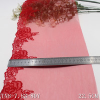 Dernière bordure Lingerie dentelle haute qualité rouge 22CM broderie Rose garniture en dentelle florale pour femmes robe en tulle doux dentelle brodée