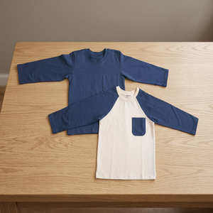 Recién llegado, camisetas Ray, tela de punto de algodón orgánico de manga larga con bolsillo frontal, Camiseta de cuello redondo, ropa informal - Product Image 1