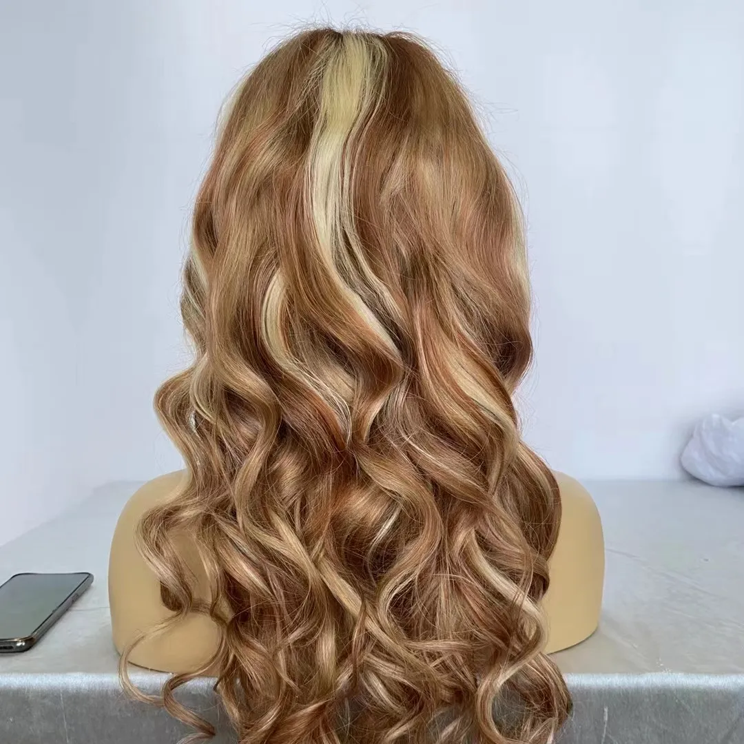 13x6 Blonde Highlights parrucca frontale marrone evidenziato capelli umani 360 parrucche piene del merletto onda profonda riccia evidenziare parrucca anteriore del merletto HD