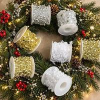 Guirlande de Noël en perles 20m, en plastique réutilisable, or, argent, blanc, chaîne de perles métalliques, pour toile de fond de mariage, fête festive