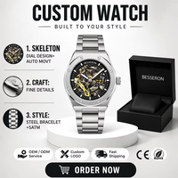 Jam Tangan Mekanik Mewah OEM Miyota 42mm Baja Tahan Karat Kaca Skeleton 5atm Tahan Air Pesona Bisnis Antik Analog Kustom