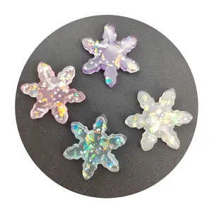 Kawaii Christmas Glitter Snowflake Flatback Resin Charms Handwork Hair Bows Center Accessories Mobile Phpone Key Chain