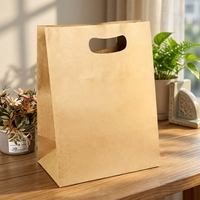 Sacs en papier kraft biodégradables et écologiques à poignées découpées, très demandés, pour l'emballage alimentaire et le shopping, avec votre propre logo