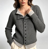 2026 Damen Strickjacke mit Mock-Layered-Look, Reverskragen, Kontrastbesatz, Knopfleiste vorne, lang, lässig, weich gestrickt